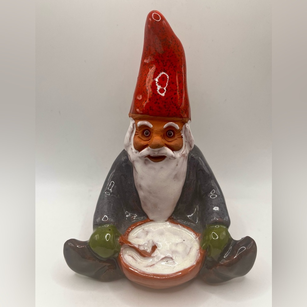 Vintage Rolf Berg Torshalla Sweden Glazed Pottery Gnome Eating Porridge 6”